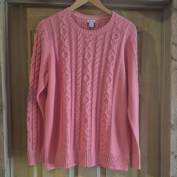 L.L. Bean Sweaters - L.L. Bean Pink Crew Neck Cable Knit Sweater Long Sleeve Comfy Warm Layering Xl